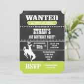 Lime Green Chalkboard Cowboy Birthday Uitnodiging (Staand voorkant)