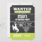 Lime Green Chalkboard Cowboy Birthday Uitnodiging (Voorkant)