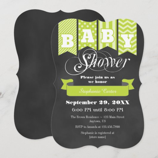 Lime Green Chalkboard Flag Baby shower Uitnodigen Kaart (Voorkant / Achterkant)