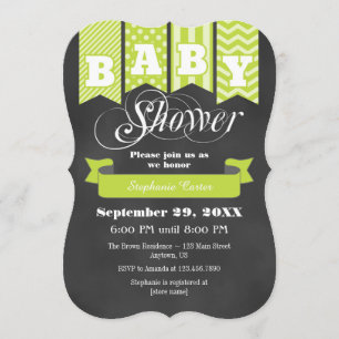 Lime Green Chalkboard Flag Baby shower Uitnodigen Kaart