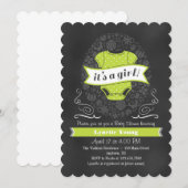 Lime Green Chalkboard Girl Baby shower Invite Kaart (Voorkant / Achterkant)