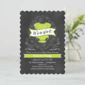 Lime Green Chalkboard Girl Baby shower Invite Kaart (Staand voorkant)