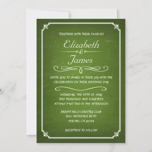Lime Green  Chalkboard Wedding Invitations Kaart (Voorkant)