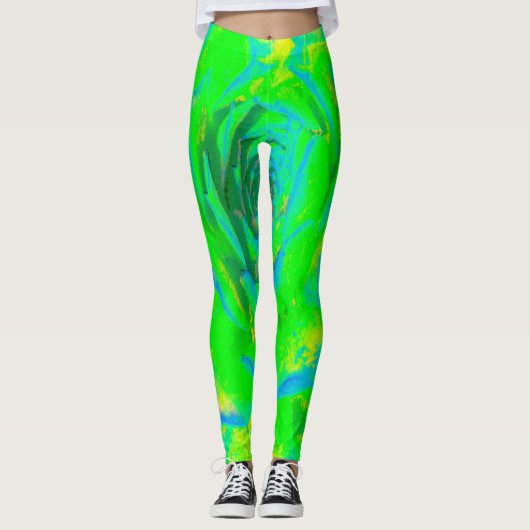 Lime Green Chartreuse Succulent Sedum Rosette Leggings (Voorkant)