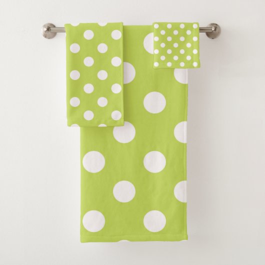 Lime Green Chartreuse & White Polka Dots Dot Dot Bad Handdoek (Insitu)