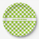 Lime Green Checked Pattern Gepersonaliseerd Papieren Bordje (Voorkant)