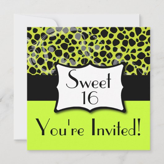 Lime Green Cheetah Sweet 16 Birthday Kaart (Voorkant)
