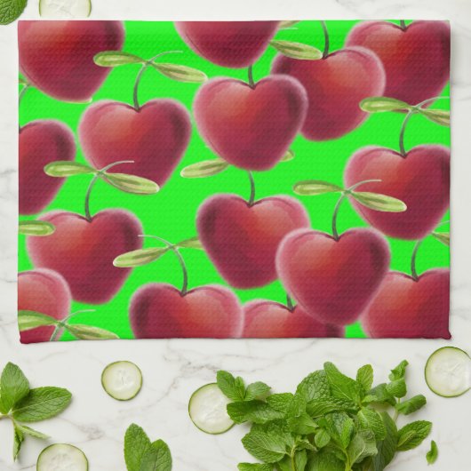 Lime Green Cherry Splash Theedoek (Gevouwen)