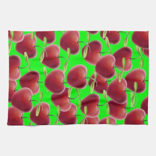 Lime Green Cherry Splash Theedoek (Horizontaal)