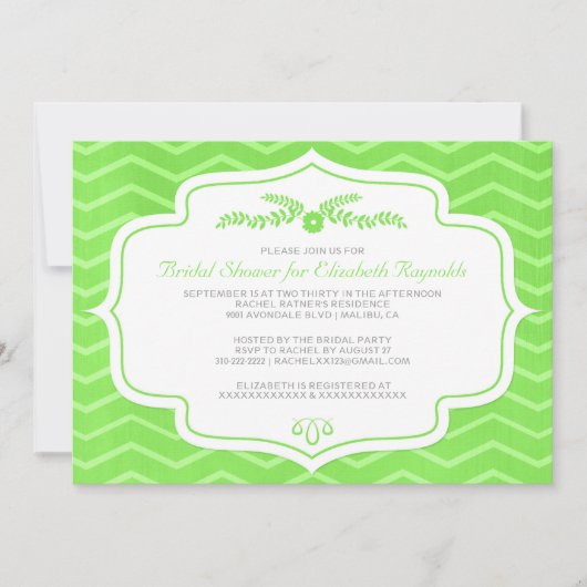 Lime Green Chevron Bridal Shower Invitations Kaart (Voorkant)