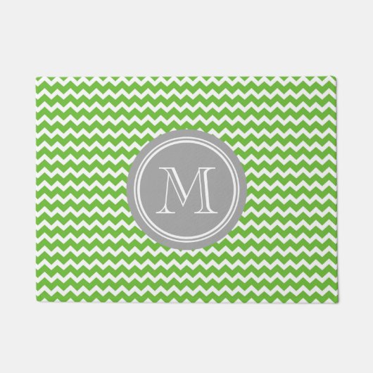 Lime Green Chevron Gray Monogram Doormat Deurmat (Voorkant)