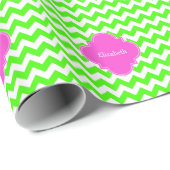 Lime Green Chevron Hot Pink Quatrefoil Monogram Cadeaupapier (Rol Hoek)