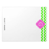 Lime Green Chevron Hot Pink Quatrefoil Monogram Notitieblok (Voorkant)