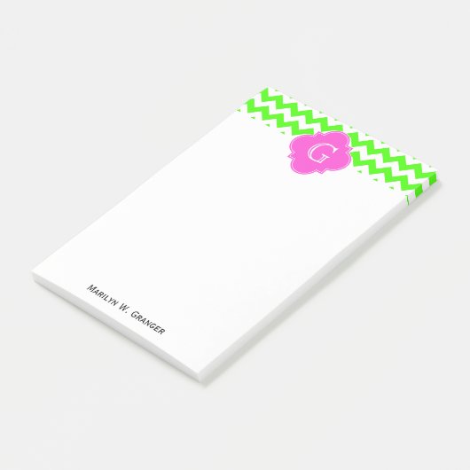 Lime Green Chevron Hot Pink Quatrefoil Monogram Post-it® Notes (Schuin)