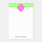 Lime Green Chevron Hot Pink Quatrefoil Monogram Post-it® Notes (Voorkant)