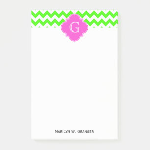 Lime Green Chevron Hot Pink Quatrefoil Monogram Post-it® Notes