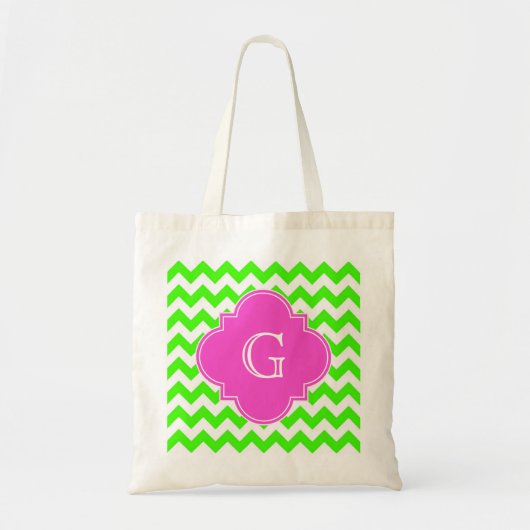 Lime Green Chevron Hot Pink Quatrefoil Monogram Tote Bag (Voorkant)