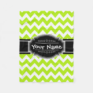 Lime Green Chevron met zwarte persoonlijke naam Fleece Deken