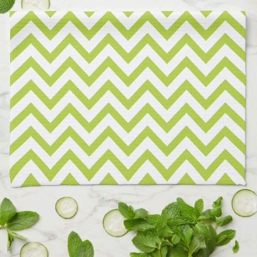 Lime Green Chevron Monogram Theedoek (Gevouwen)