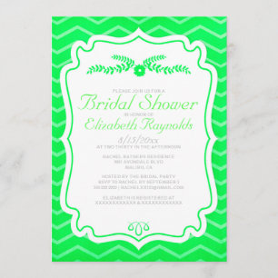 Lime Green Chevron Stripes Vrijgezellenfeest Invit Kaart