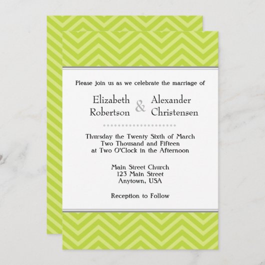 Lime Green Chevron Wedding Invitation Kaart (Voorkant / Achterkant)