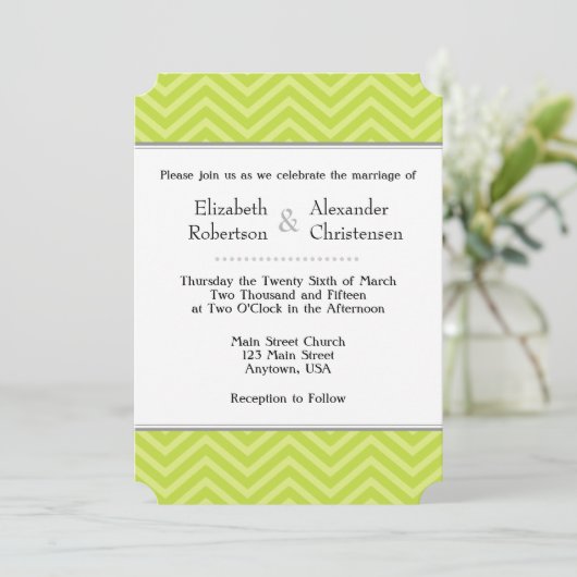 Lime Green Chevron Wedding Invitation Kaart (Staand voorkant)