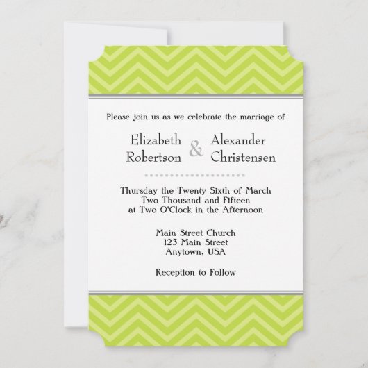 Lime Green Chevron Wedding Invitation Kaart (Voorkant)