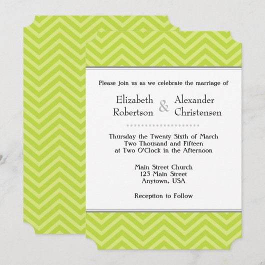Lime Green Chevron Wedding Invitation Kaart (Voorkant / Achterkant)
