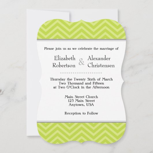 Lime Green Chevron Wedding Invitation Kaart (Voorkant)