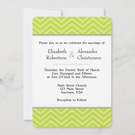 Lime Green Chevron Wedding Invitation Kaart (Voorkant)