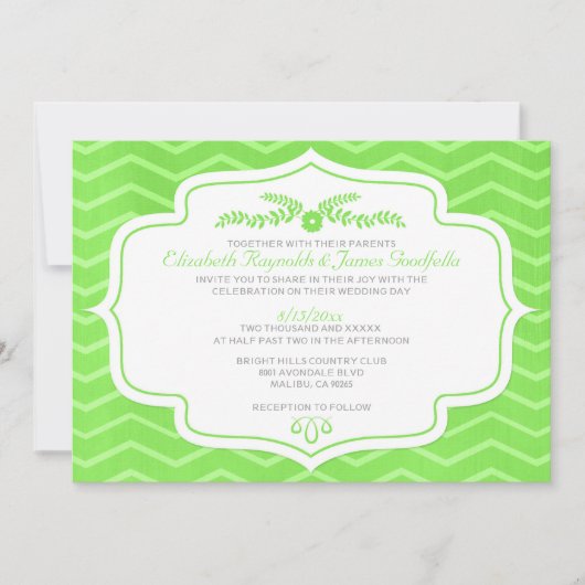 Lime Green Chevron Wedding Invitations Kaart (Voorkant)