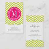 Lime Green Chevron Zigzag gepersonaliseerd Monogra Visitekaartje (Voorkant / Achterkant)
