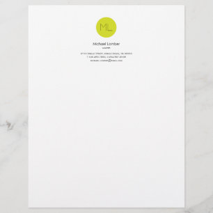 Lime Green Circle Monogram Top Letterhead Briefhoofd Ontwerp