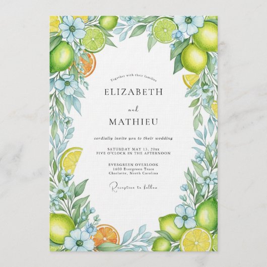 Lime Green Citrus Blossom Wedding Kaart (Voorkant)
