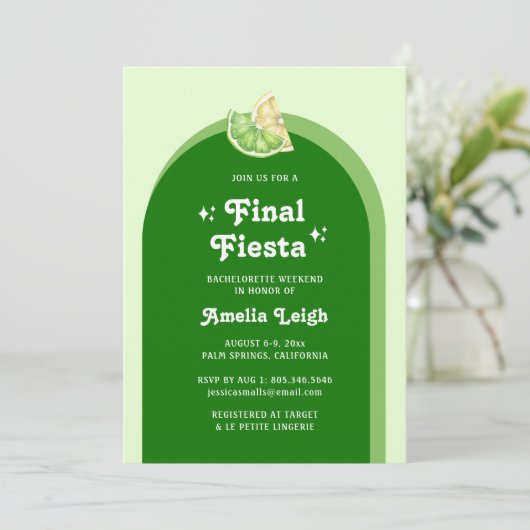 Lime Green Citrus Final Fiesta Bachelorette Kaart (Staand voorkant)