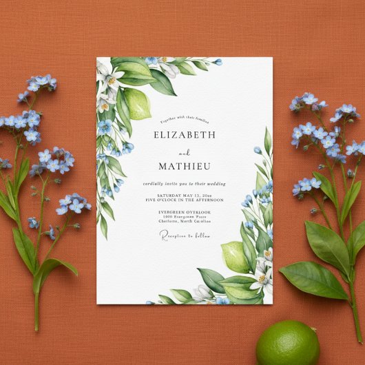 Lime Green Citrus Mediterranean Wedding Kaart