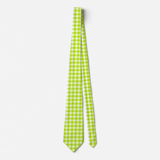 Lime Green Classic Gingham Check Patroon Stropdas (Voorkant)
