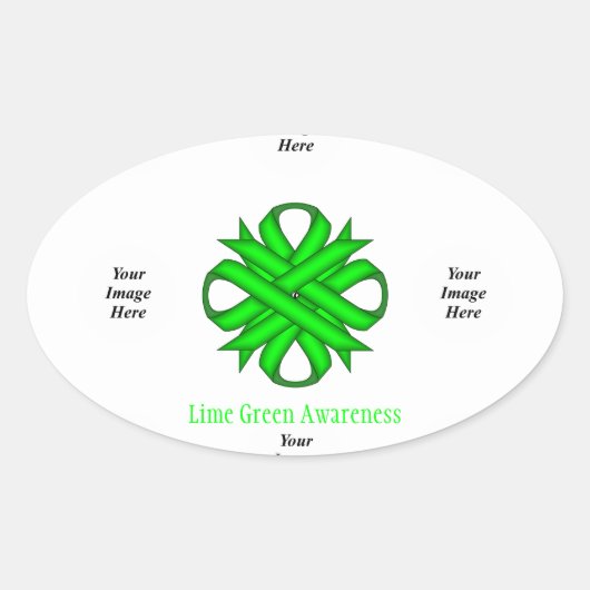 Lime Green Clover Ribbon Sjabloon door K Yoncich Ovale Sticker (Voorkant)