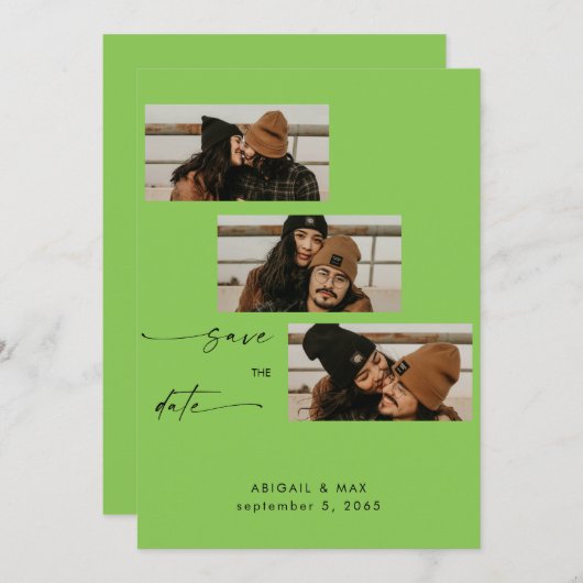 Lime Green Collage Fotobruiloft Bewaar de datum Save The Date (Voorkant / Achterkant)