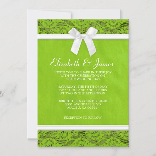 Lime Green Country Lace Wedding Invitations Kaart (Voorkant)