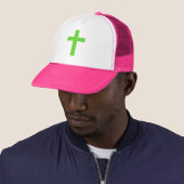 Lime Green Cross Trucker Hat Pet (In situ)