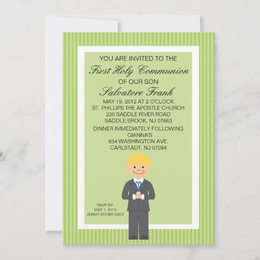 Lime Green Cute First Community Boy Invitation Kaart (Voorkant)