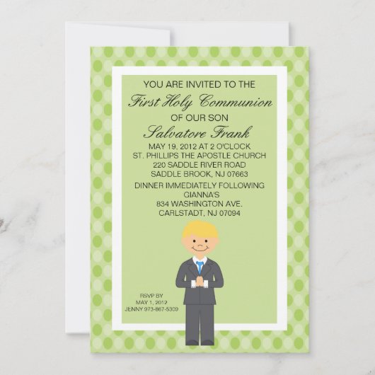 Lime Green Cute First Community Boy Invitation Kaart (Voorkant)
