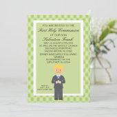 Lime Green Cute First Community Boy Invitation Kaart (Staand voorkant)