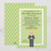 Lime Green Cute First Community Boy Invitation Kaart (Voorkant / Achterkant)