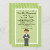 Lime Green Cute First Community Boy Invitation Kaart (Voorkant / Achterkant)