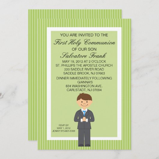 Lime Green Cute First Community Boy Invitation Kaart (Voorkant / Achterkant)