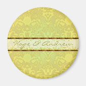 Lime Green Damask bruiloft magneet (Voorkant)