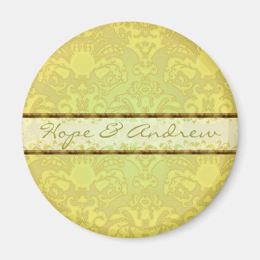 Lime Green Damask bruiloft magneet (Voorkant)