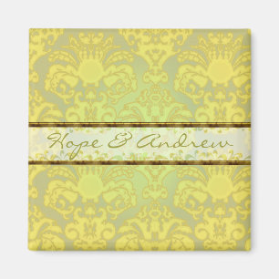 Lime Green Damask bruiloft magneet